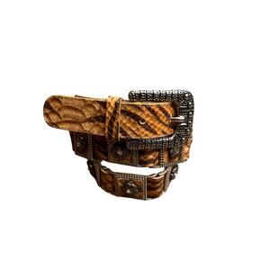 Vintage Berge Western Leather Belt Women's XL Brown Made In Italy‎ Floral 6610